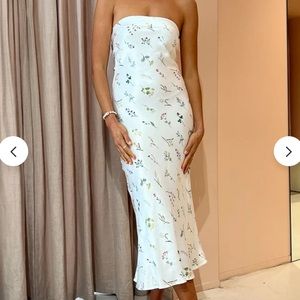 NEW Floral Print Strapless Backless Tied Up Flowy Midi Dress